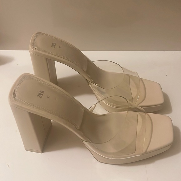 Zara Heels Slip-on Platform Cocktail Ivory Solid Shoes - Picture 2 of 8
